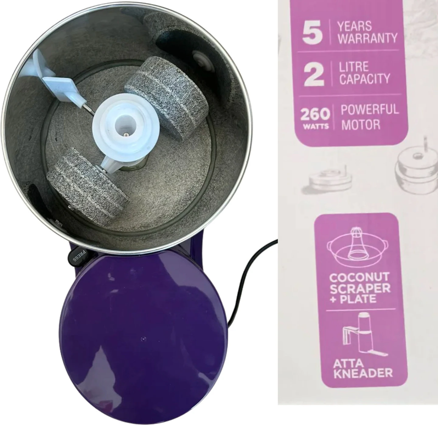 Butterfly BLOSSOM PLUS 2 L Wet Grinder (PURPLE) - Detail View