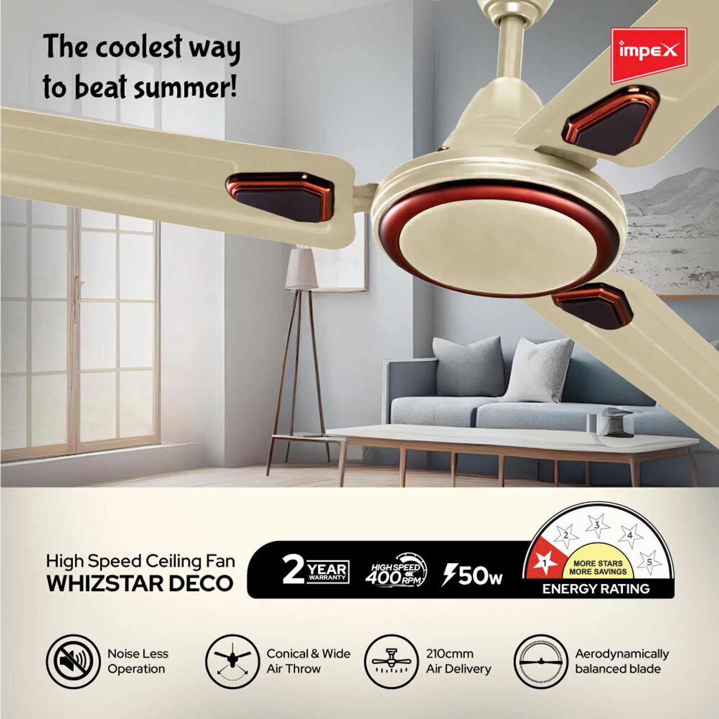 Impex Whizstar 1200 mm Ceiling Fan ,CF31 - Detail View