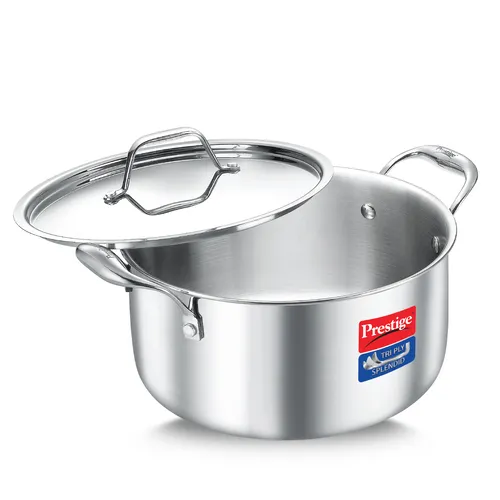 Prestige 18m/2.0L Tri-Ply Stainless Steel Splendid Casserole| Gas and Induction Compatible |Even Heat Distribution| Thick Gauge Tri-Ply Body| Perma Cool Handles| 15 Year Warranty