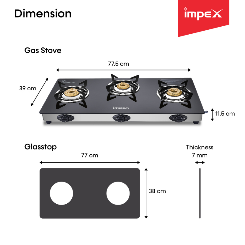 Impex Aspira 3B Glasstop Gas Stove, ASP001 - Alternate View