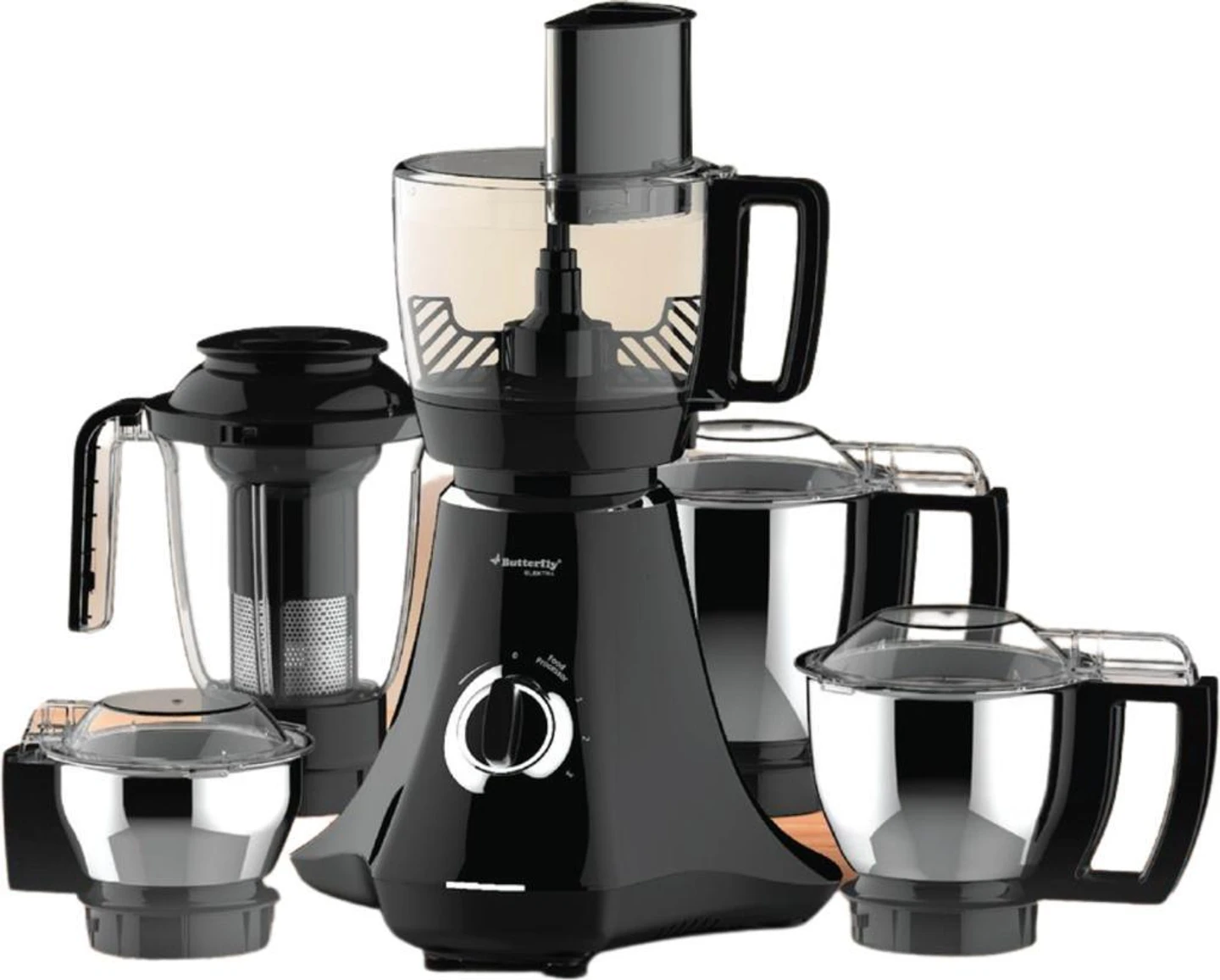 Butterfly Elektra All In One Food processor and Mixer Grinder, 750 W Juicer Mixer Grinder (Food Processor | 6 Jars | Black)