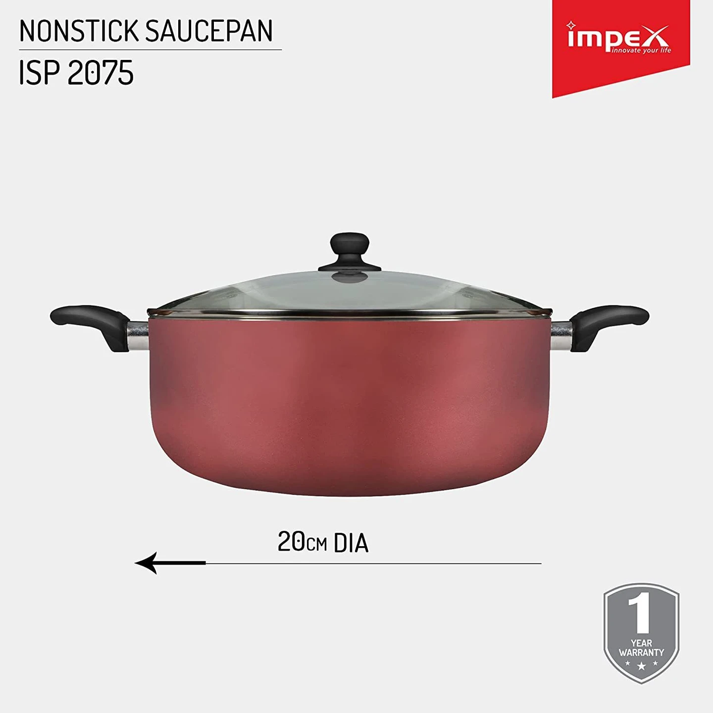 Impex ISP-2075 Aluminium Non Stick Induction Base Sauce Pan - Alternate View