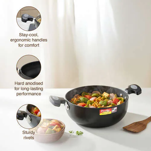 Prestige Hard Anodised Plus Gas and Induction Compatible Kadai with Glass Lid, 24 cm, Black - Alternate View