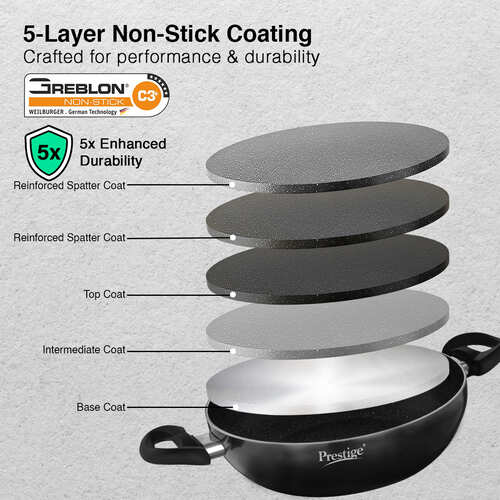 Prestige Omega Deluxe Granite Non-stick Kadai with Glass Lid, 24cm, 2.4 L (Black) - Alternate View