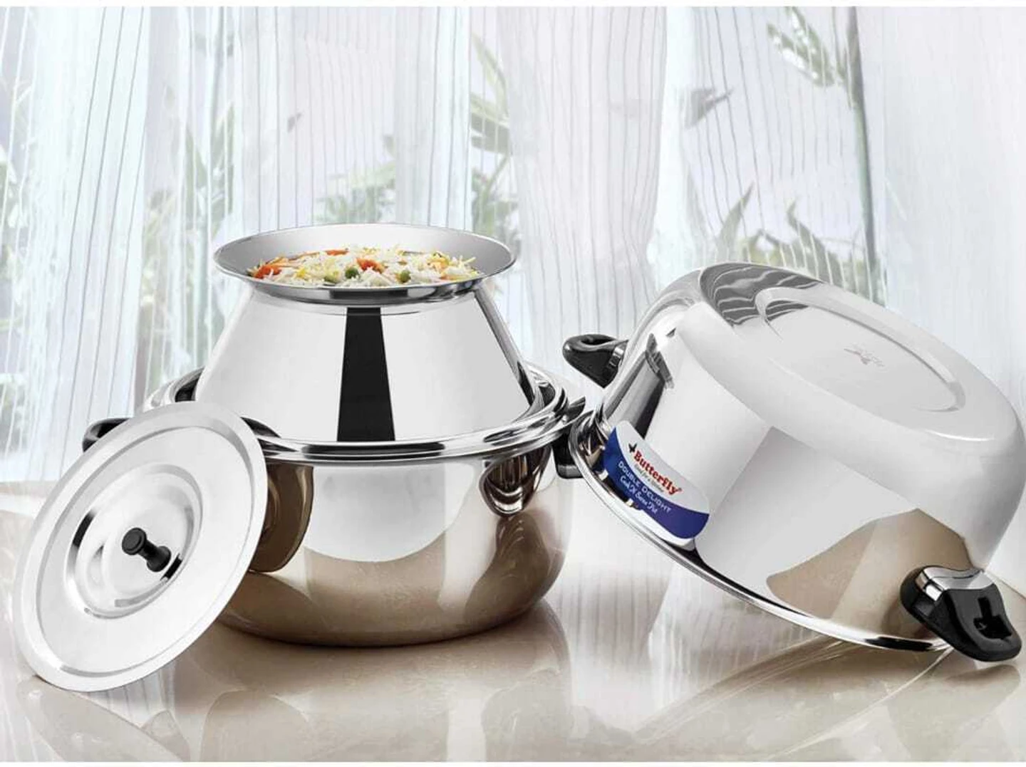 Butterfly Blue Line Thermal Cooker 1Kg | Premium Stainless Steel - Detail View