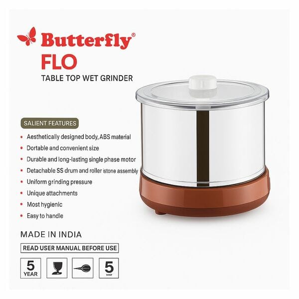 Butterfly flora-plus Wet Grinder (MEROON) - Detail View