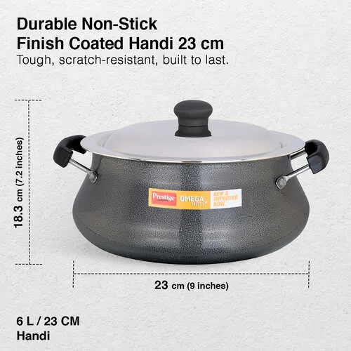 Prestige Omega Select Plus Teflon Non-stick Coated Senior Handi with Stainless Steel Lid and Scrubber for Non-Stick Cookware, 23cm (Black) - Alternate View