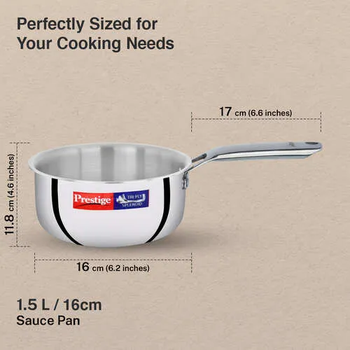 Prestige 16cm/1.5L Tri-Ply Stainless Steel Splendid Sauce Pan with Lid - Alternate View