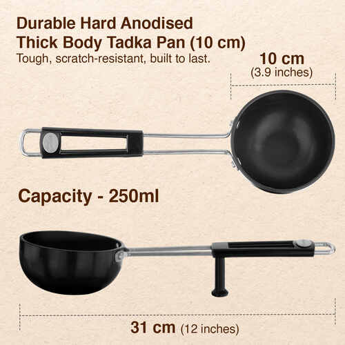 Prestige Hard Anodised Tadka Pan 10 cm | Stay Cool Handle | Built-in stand | Metal Spoon Friendly | Base Thickness 3 mm | 2Y Warranty | ISI Certified - Alternate View