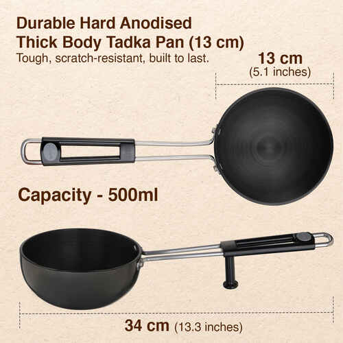 Prestige Hard Anodised Cookware Tadka Pan, 13cm (Black) - Detail View